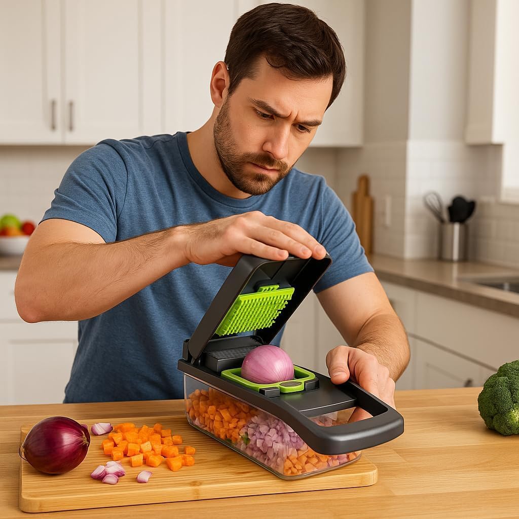 Tri-Star 15 in 1 Vegetable Chopper with Container | Multifunction Food Chopper, Onion Chopper, Vegetable Cutter, Fruit Slicer, Dicer & Grater | Manual Kitchen Food Processor