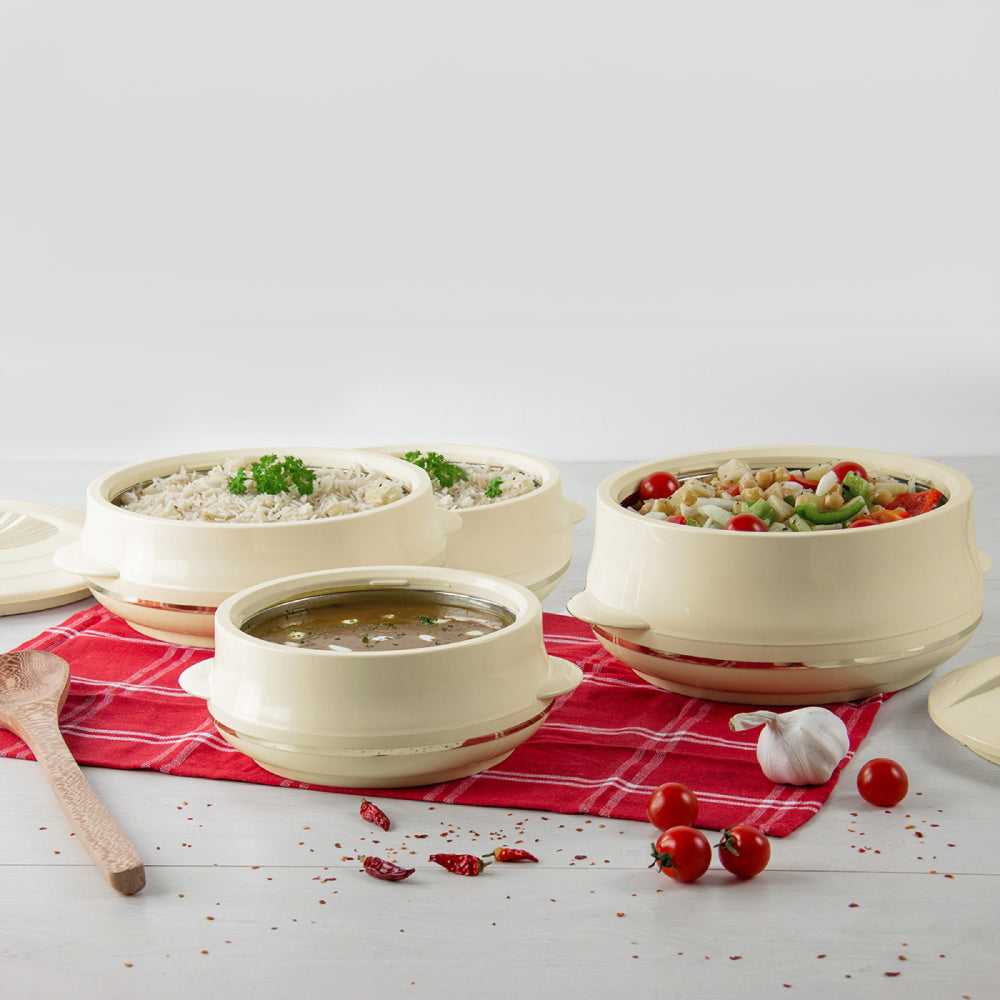 Olympic Insulated Hot Pot Set – 4pc Cream Super (0.8L, 1.2L, 1.6L, 2.5L)