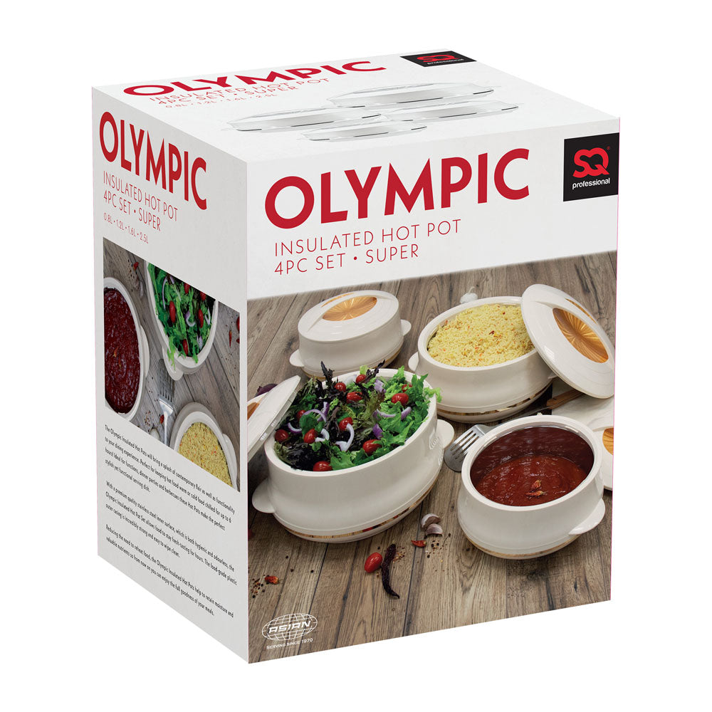 Olympic Insulated Hot Pot Set – 4pc Cream Super (0.8L, 1.2L, 1.6L, 2.5L)