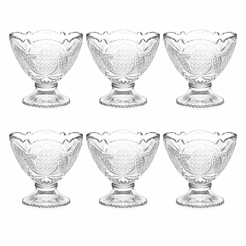 Vintage Cut Glass Dessert Bowls Set of 6 – Footed Ice Cream & Pudding Cups (185ml)
