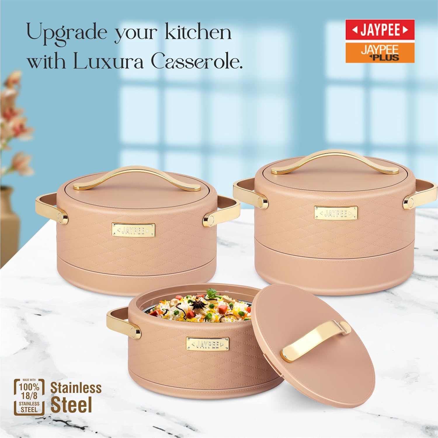 Jaypee Luxura Insulated Stainless Steel Casserole Set of 3 Brown (1500, 2000, 2500 ml)