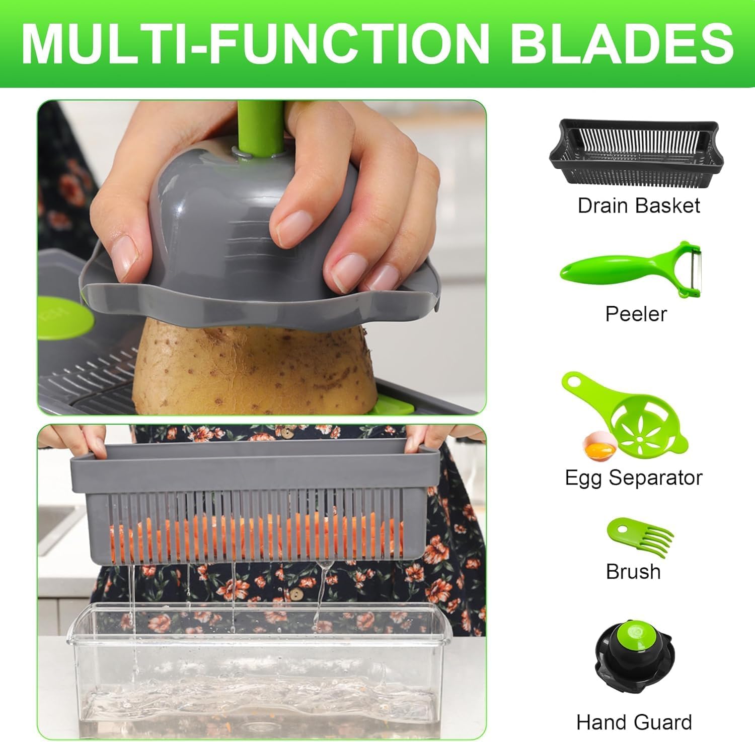 Tri-Star 15 in 1 Vegetable Chopper with Container | Multifunction Food Chopper, Onion Chopper, Vegetable Cutter, Fruit Slicer, Dicer & Grater | Manual Kitchen Food Processor