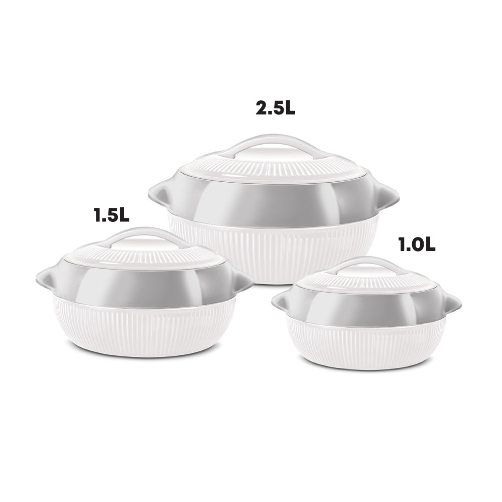 Fiesta Insulated Hot Pot Set – 3pc White (1L, 1.5L, 2.5L)