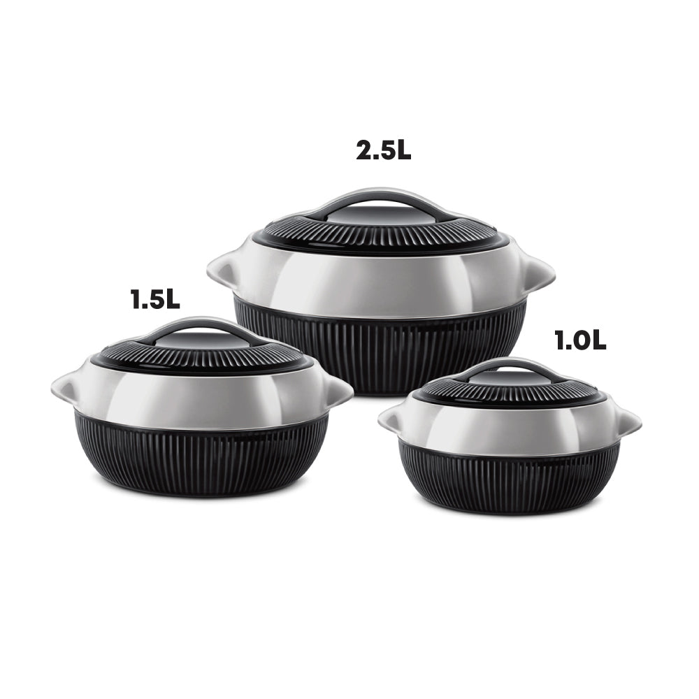 Fiesta Insulated Hot Pot Set – 3pc Black (1L, 1.5L, 2.5L)