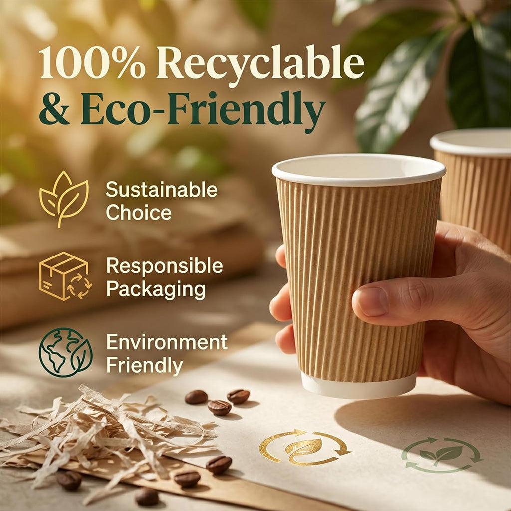 8oz Disposable Paper Coffee Cups 500 Pack – Brown Single Wall Hot Drink Cups for Tea, Coffee & Takeaway – Recyclable Paper Cups for Cafés, Offices, Catering & Commercial Use