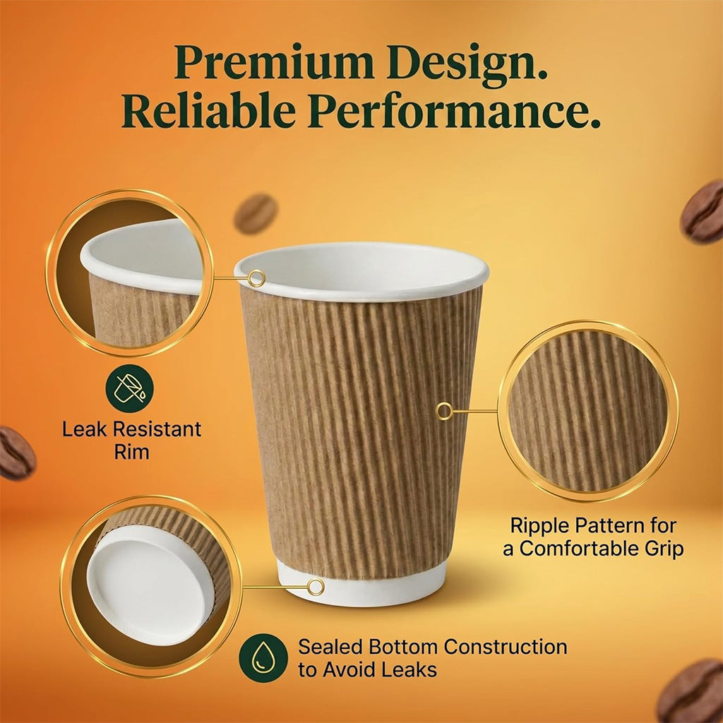 8oz Disposable Paper Coffee Cups 500 Pack – Brown Single Wall Hot Drink Cups for Tea, Coffee & Takeaway – Recyclable Paper Cups for Cafés, Offices, Catering & Commercial Use