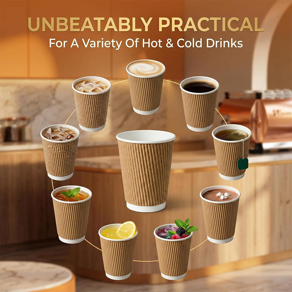 8oz Disposable Paper Coffee Cups 500 Pack – Brown Single Wall Hot Drink Cups for Tea, Coffee & Takeaway – Recyclable Paper Cups for Cafés, Offices, Catering & Commercial Use