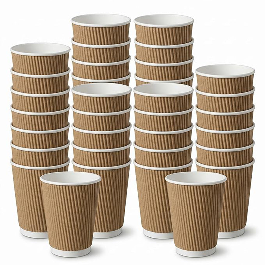 12oz Disposable Paper Coffee Cups 100 Pack – Brown Single Wall Hot Drink Cups for Tea, Coffee & Takeaway – Recyclable Paper Cups for Cafés, Offices, Catering & Events