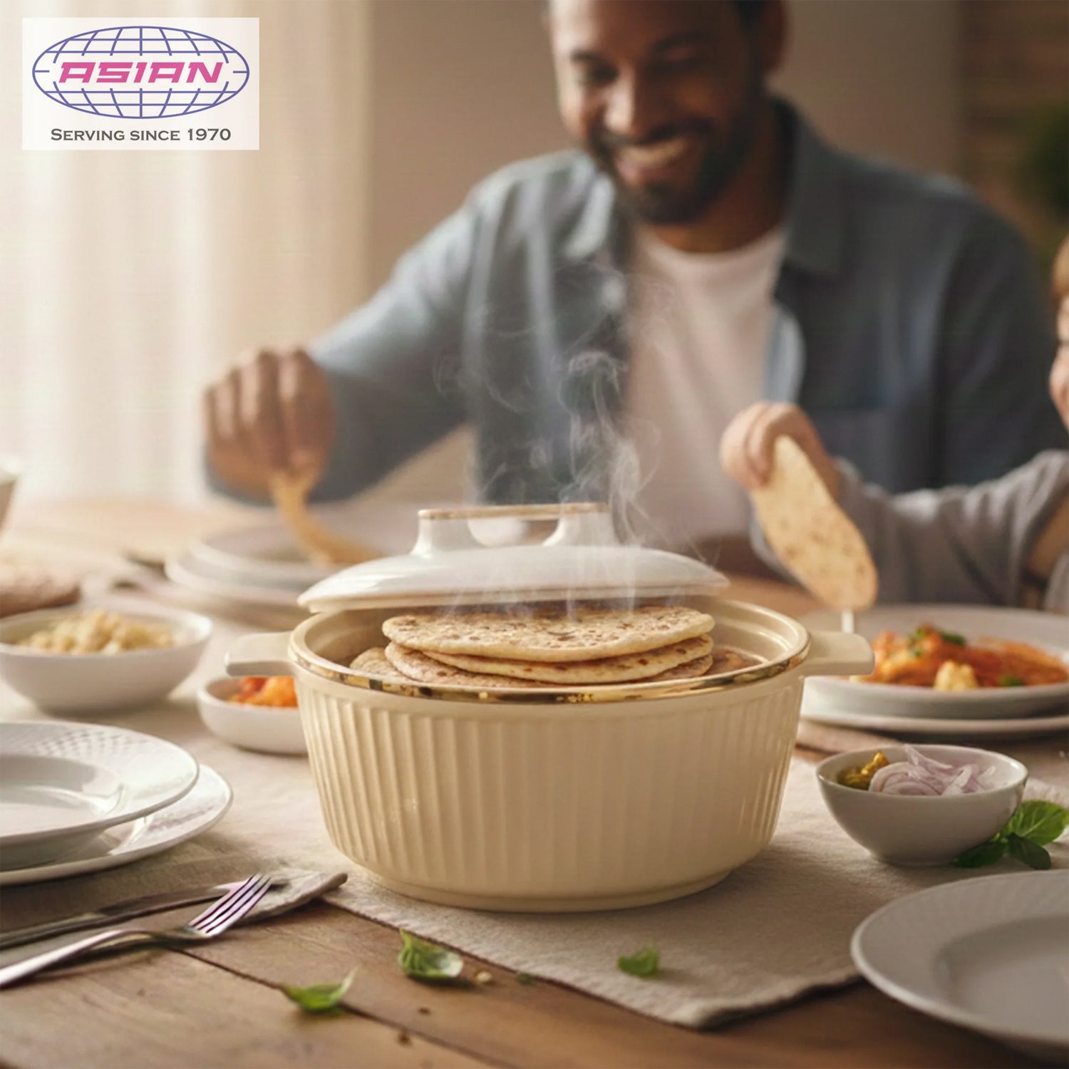 Asian Fancy Insulated Stainless Steel Hot Pot 2500ml – Elegant Thermal Casserole for Serving Rice, Curries & Soups (Beige)