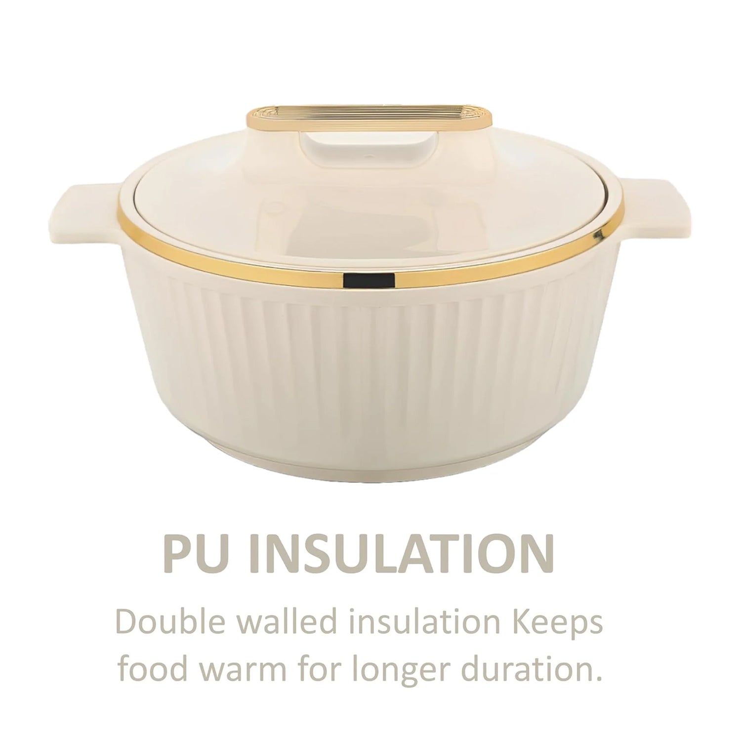 Asian Fancy Insulated Stainless Steel Hot Pot 2500ml – Elegant Thermal Casserole for Serving Rice, Curries & Soups (Beige)