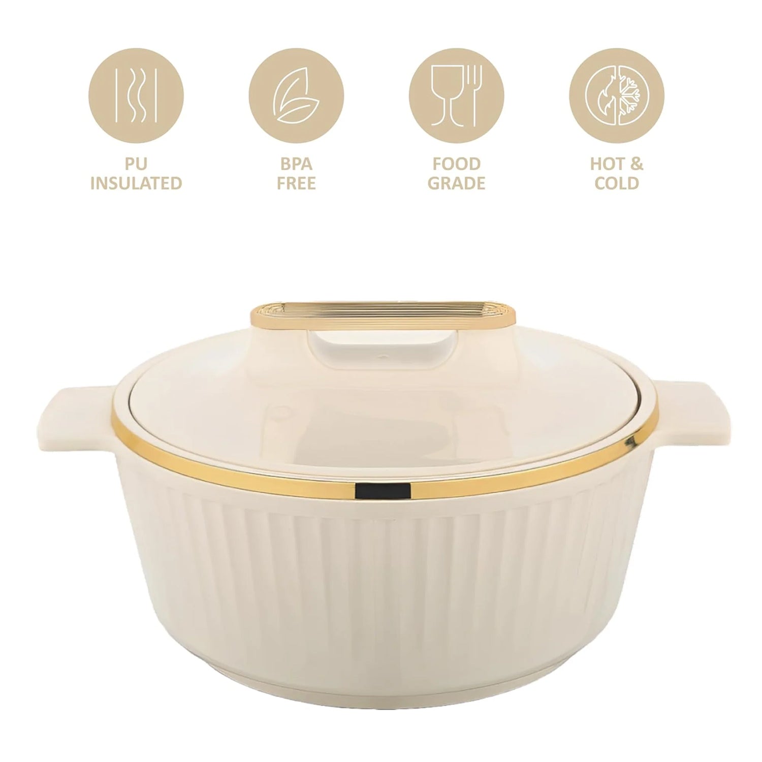 Asian Fancy Insulated Stainless Steel Hot Pot 2500ml – Elegant Thermal Casserole for Serving Rice, Curries & Soups (Beige)