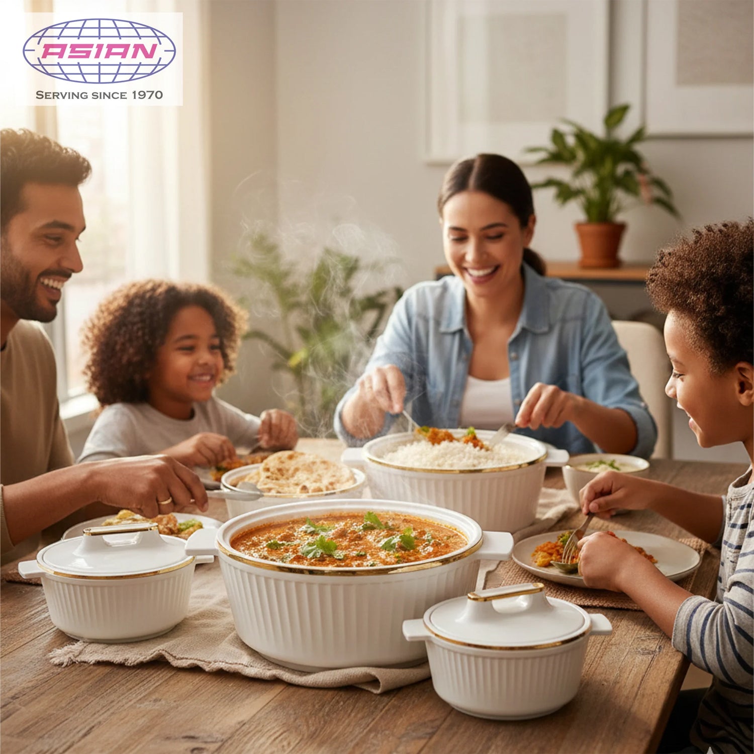 Asian Fancy Insulated Stainless Steel Hot Pot 2500ml – Elegant Thermal Casserole for Serving Rice, Curries & Soups (Beige)