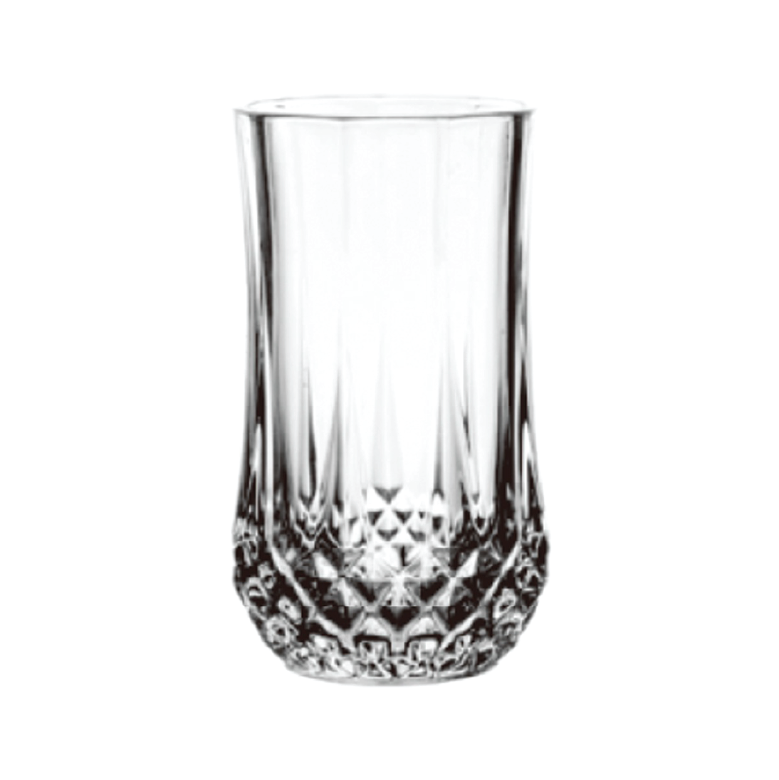 Tall crystal-cut highball glass 330ml with clear glass and patterned base