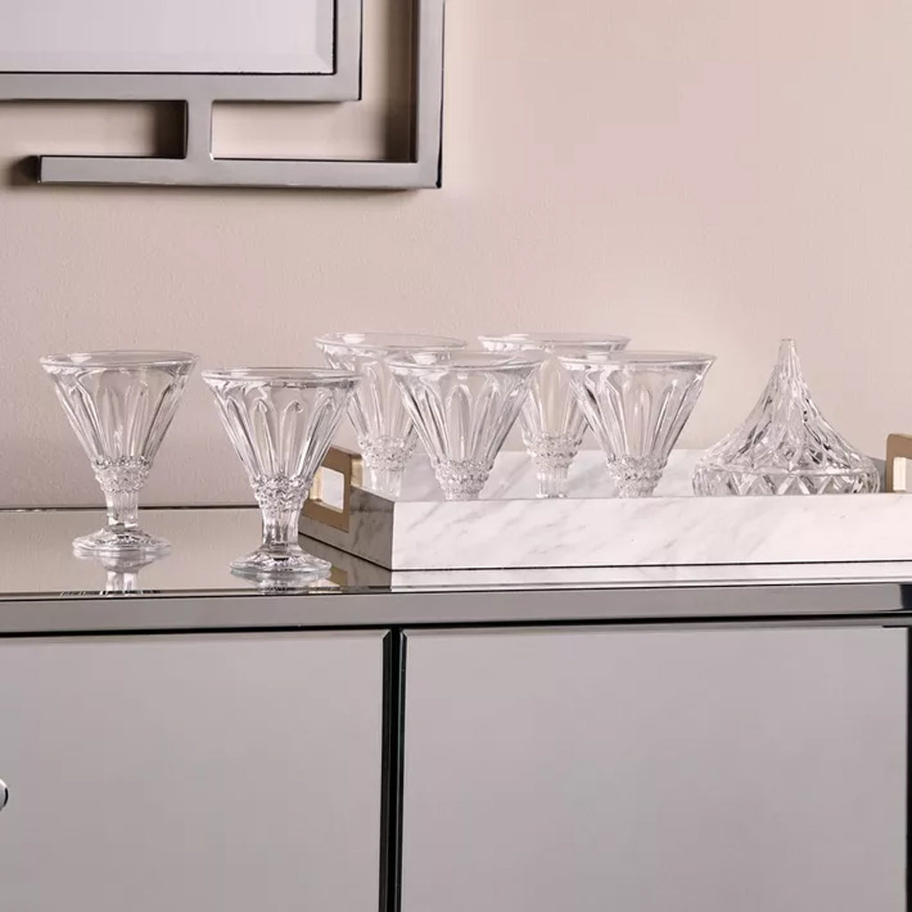 Classic Ribbed Glass Dessert Cups Set of 6 – Ice Cream & Sundae Glasses (215ml)