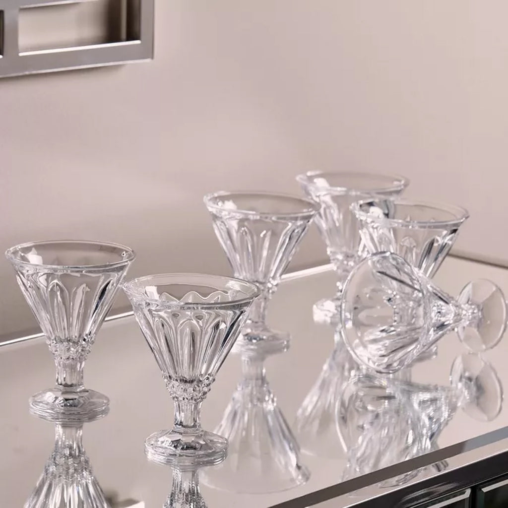 Classic Ribbed Glass Dessert Cups Set of 6 – Ice Cream & Sundae Glasses (215ml)