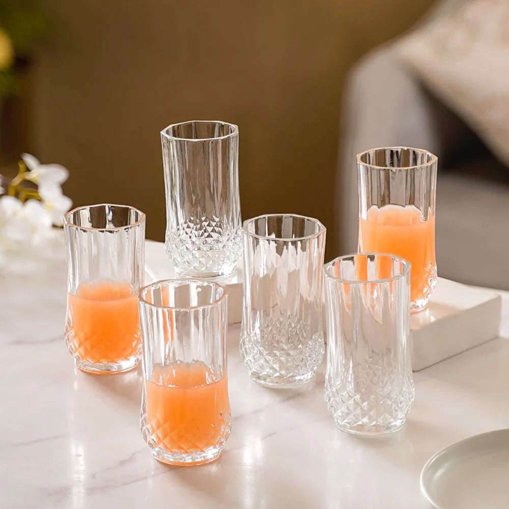 Crystal-Cut Highball Glasses 330ml – Tall Clear Tumblers (Set of 6)