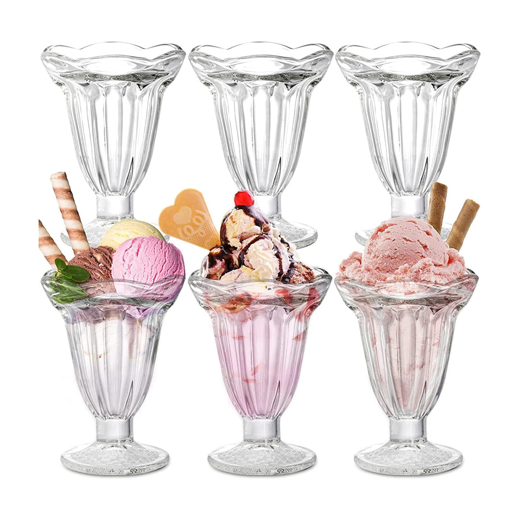 Elegant Glass Dessert Cups Set of 6 – Ice Cream, Sundae & Pudding Glasses (185ml)