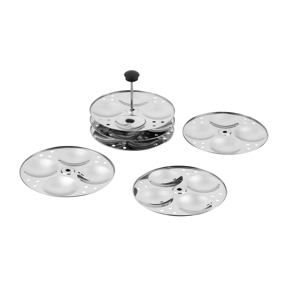 Vinod Stainless Steel Idli Cooker with SS Lid – 4 Pieces – SAS Bottom – Induction & Gas Compatible