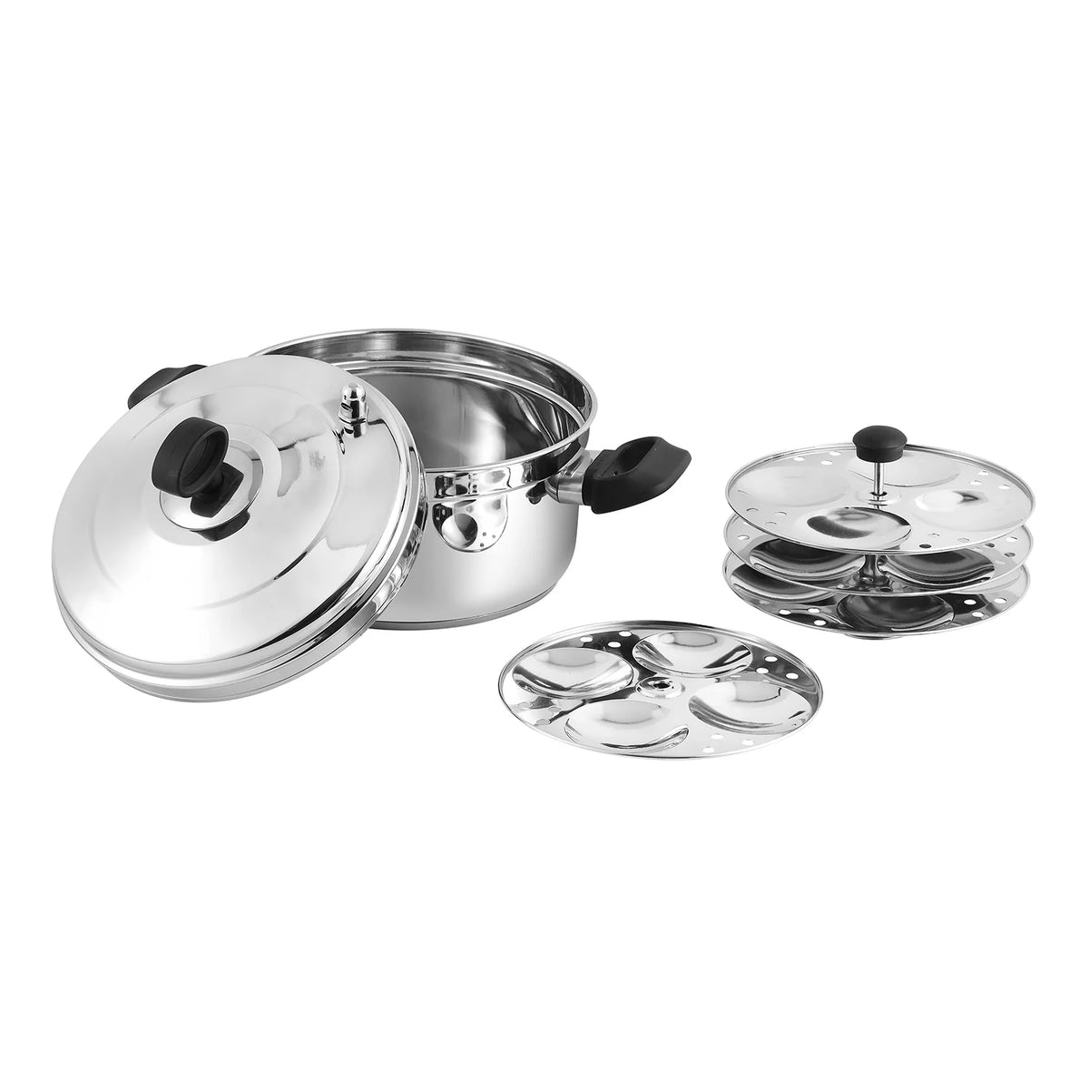 Vinod Stainless Steel Idli Cooker with SS Lid – 4 Pieces – SAS Bottom – Induction & Gas Compatible