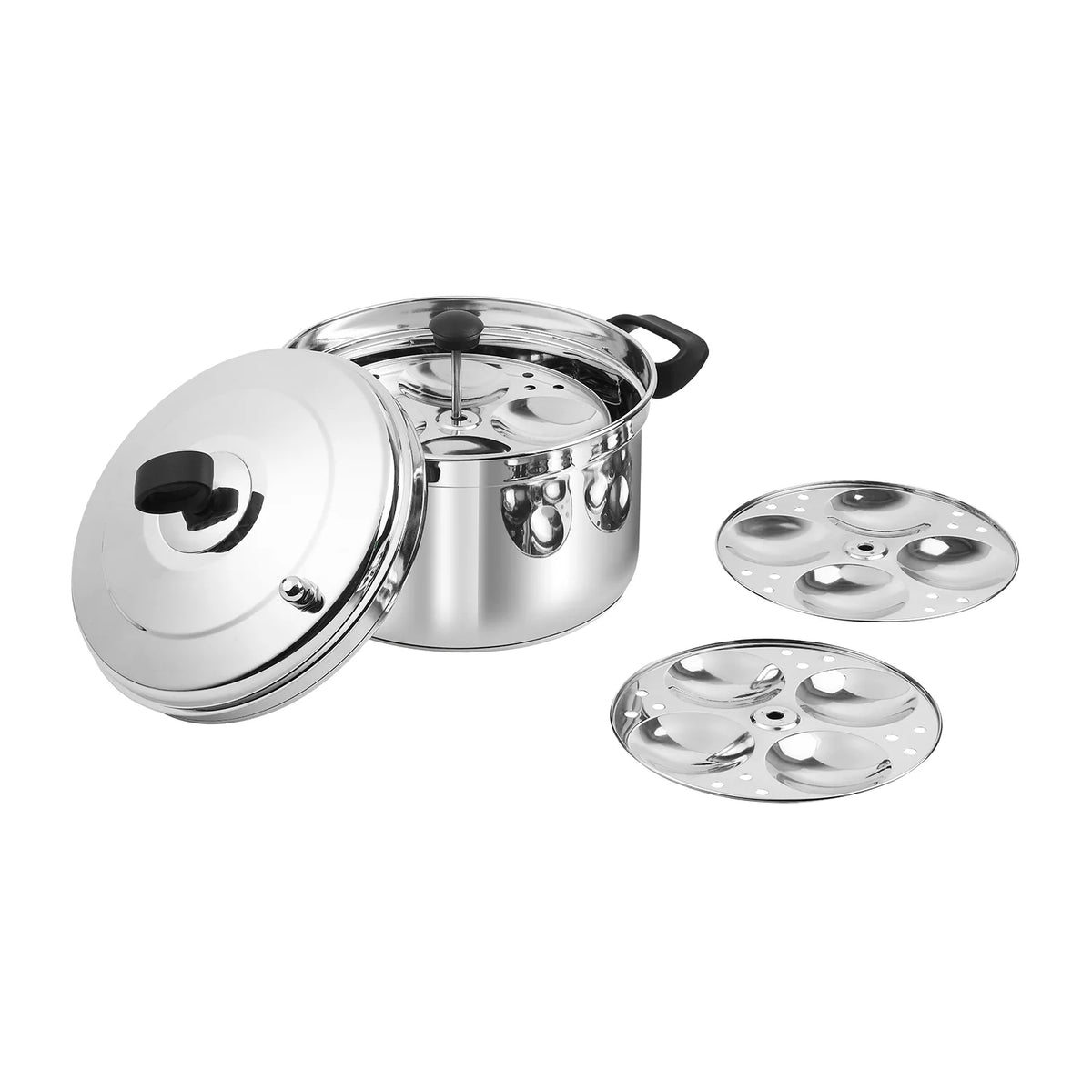 Vinod Stainless Steel Idli Cooker with SS Lid – 4 Pieces – SAS Bottom – Induction & Gas Compatible