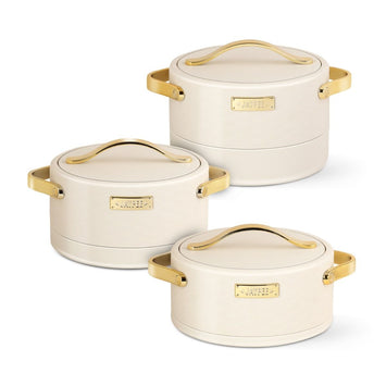 Jaypee Luxura Stainless Steel Casserole Set of 3 – Insulated Hot Pot Set for Serving - Beige