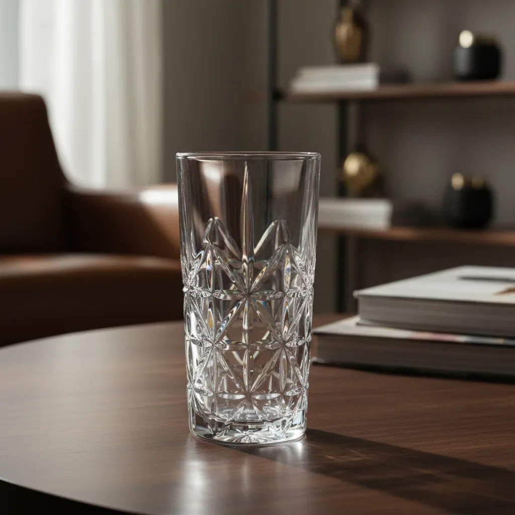 Cut Glass Highball Tumbler Glasses Set of 6 – 360 ml Crystal Pattern Drinkware