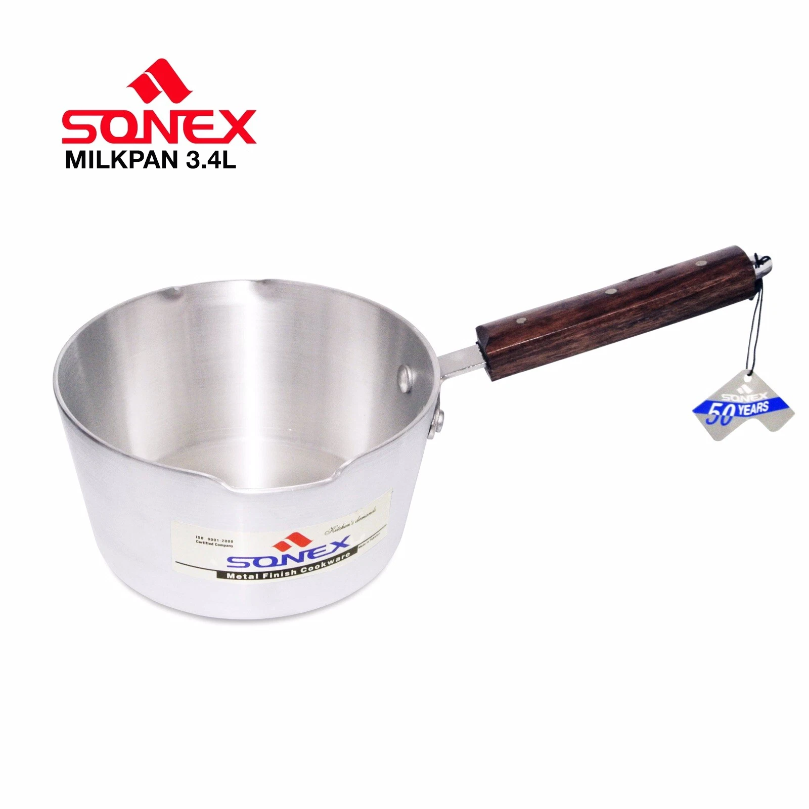Sonex 3.4L Heavy Duty Aluminium Milk Pan with Wooden Handle – Large Milk Boiler & Tea Saucepan for Gas & Electric Hobs