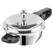 Stainless steel pressure cooker with lid and black handle