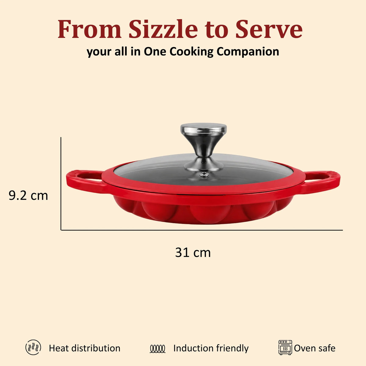 Vinod Cast Iron Freya Appam Pan 22 cm – Ruby Red – TREON Titanium Enamel