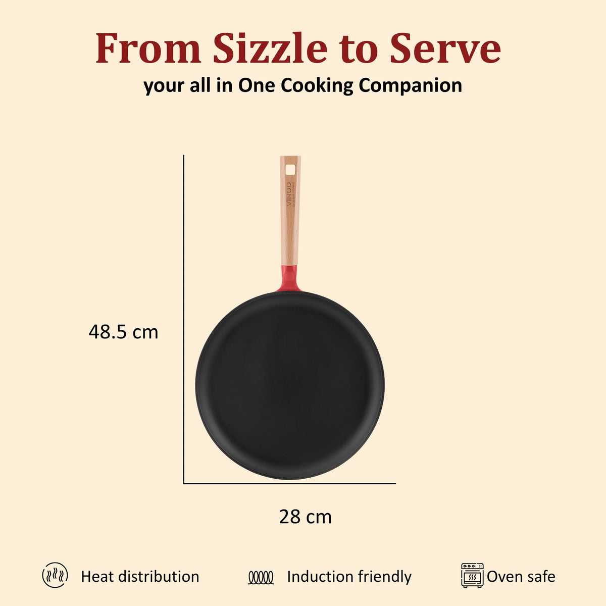 Vinod Cast Iron Freya Dosa Tawa 28 cm – Ruby Red – Titanium Enamel – Induction Friendly