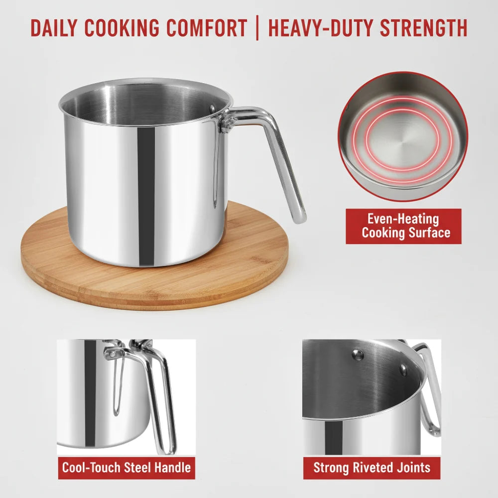Vinod Platinum Triply Milk Pot 2 Litre 14 cm with Glass Lid – SAS Metal – Induction Friendly
