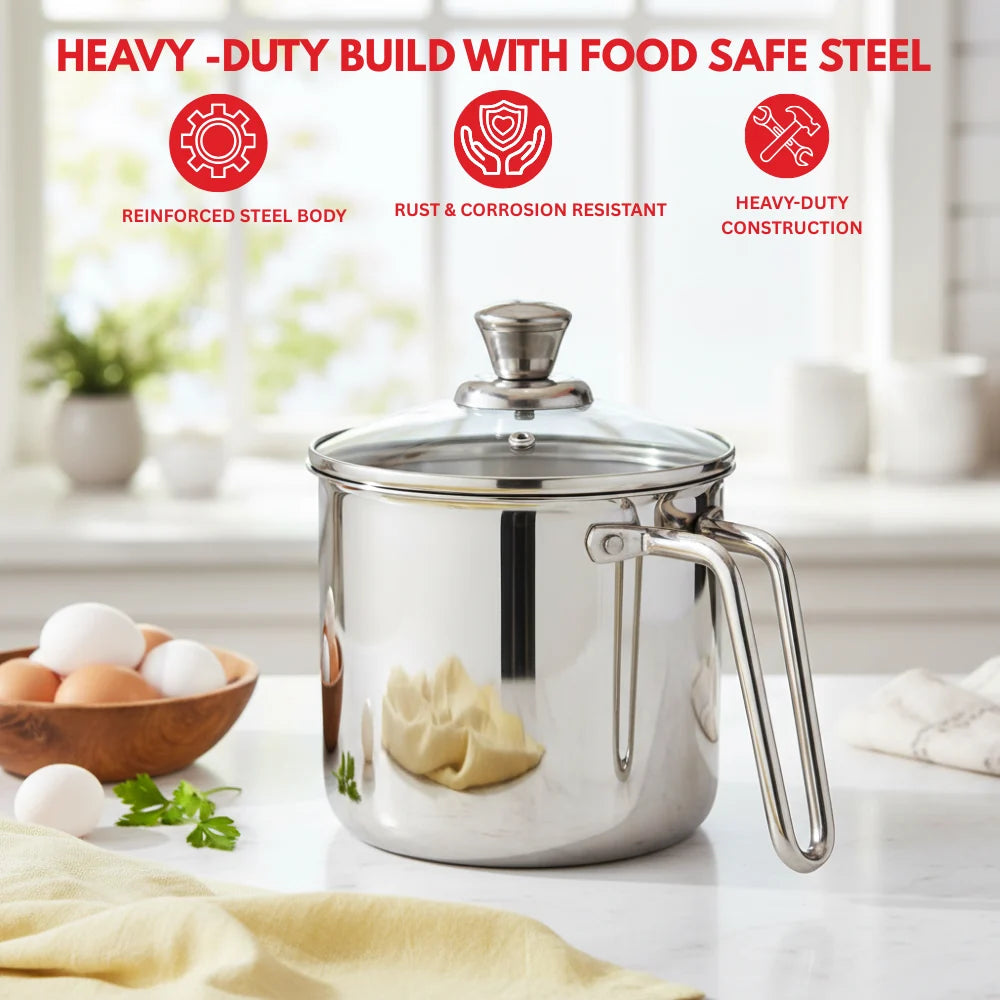 Vinod Platinum Triply Milk Pot 2 Litre 14 cm with Glass Lid – SAS Metal – Induction Friendly