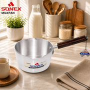 Sonex 2.5L Heavy Duty Aluminium Milk Pan with Wooden Handle – Large Tea Saucepan & Milk Boiler for Gas & Electric Hobs