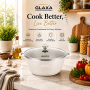Glaxa Professional 20cm Non-Stick Stockpot with Glass Lid Cream Die-Cast Aluminium Casserole Pot Induction Compatible Cooking Pot