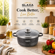 Glaxa Professional 30cm Non-Stick Stockpot with Glass Lid Silver Die-Cast Aluminium Casserole Pot Induction Compatible Cooking Pot