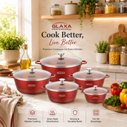Glaxa 5pc Red Marble Coated Non-Stick Cookware Set – 20, 24, 28, 30 & 32 cm Induction Stockpots with Lids