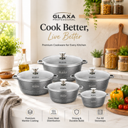 Glaxa 5pc Silver Marble Coated Non-Stick Cookware Set – 20, 24, 28, 30 & 32 cm Induction Stockpots with Lids