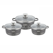 Glaxa 3pc Silver Marble Coated Non-Stick Cookware Set – 20, 24, 28 cm Induction Stockpots with Lids