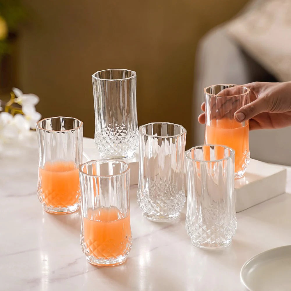 Crystal-Cut Highball Glasses 330ml – Tall Clear Tumblers (Set of 6)