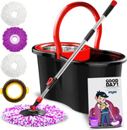 Enyaa Spin Mop & Bucket Set with 4 Microfibre Mop Heads Telescopic Handle Floor Cleaning System