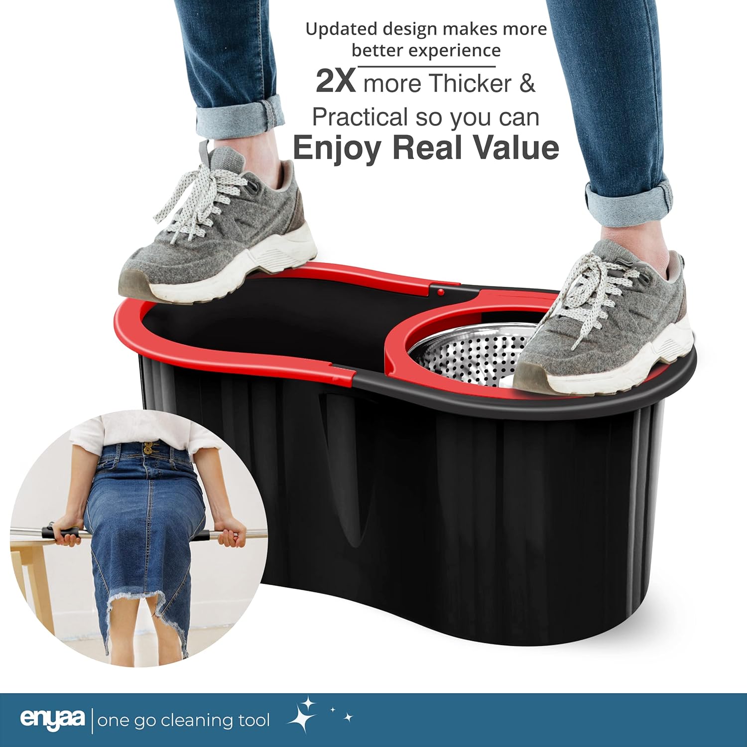 Enyaa Spin Mop & Bucket Set with 4 Microfibre Mop Heads Telescopic Handle Floor Cleaning System