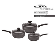 Glaxa Professional 3 Piece Non-Stick Saucepan Set with Glass Lids Induction Cooking Pots 16cm 18cm 20cm