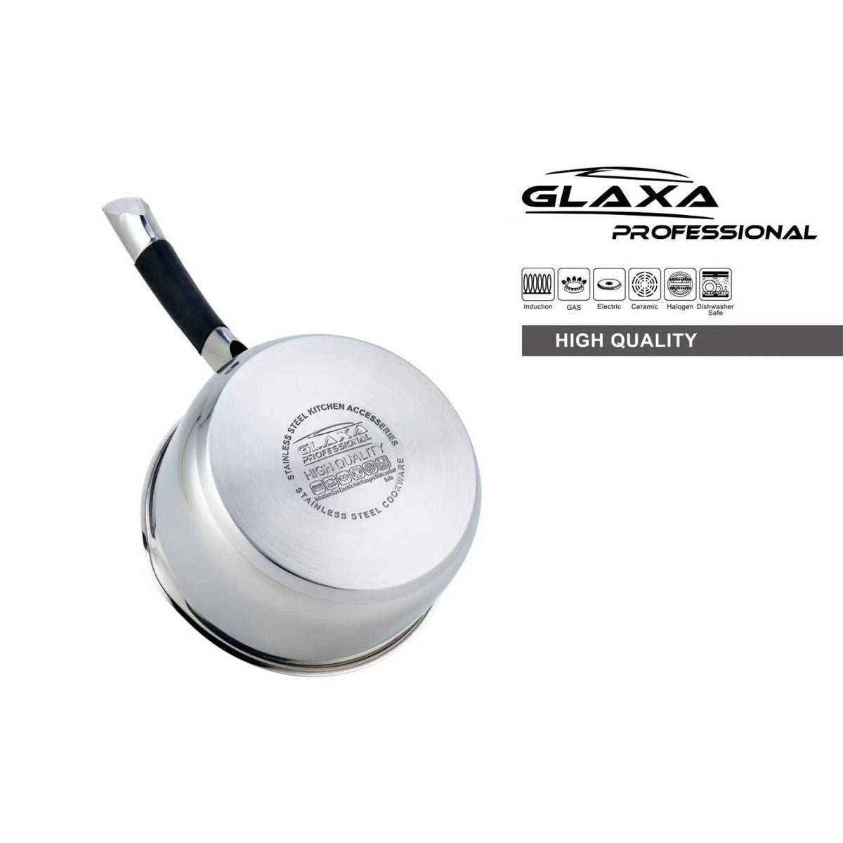 Glaxa Professional 3 Piece Stainless Steel Saucepan Set with Glass Lids Induction Cooking Pots 20cm 22cm 24cm