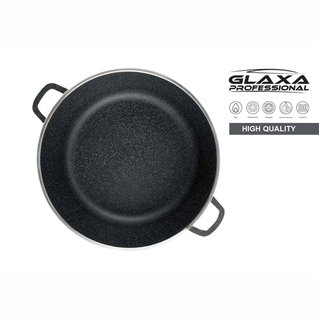 Glaxa Professional 40cm Non-Stick Jumbo Stockpot with Glass Lid Black Die-Cast Aluminium Casserole Pot Induction Compatible Cooking Pot