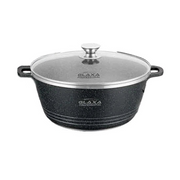 Glaxa Professional 44cm Non-Stick Jumbo Stockpot with Glass Lid Black Die-Cast Aluminium Casserole Pot Induction Compatible Cooking Pot