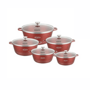 Glaxa 5pc Red Marble Coated Non-Stick Cookware Set – 20, 24, 28, 30 & 32 cm Induction Stockpots with Lids