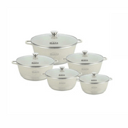 Glaxa 5pc Cream Marble Coated Non-Stick Cookware Set – 20, 24, 28, 30 & 32 cm Induction Stockpots with Lids