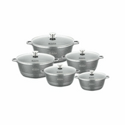 Glaxa 5pc Silver Marble Coated Non-Stick Cookware Set – 20, 24, 28, 30 & 32 cm Induction Stockpots with Lids