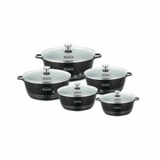 Glaxa 5pc Black Marble Coated Non-Stick Cookware Set – 20, 24, 28, 30 & 32 cm Induction Stockpots with Lids