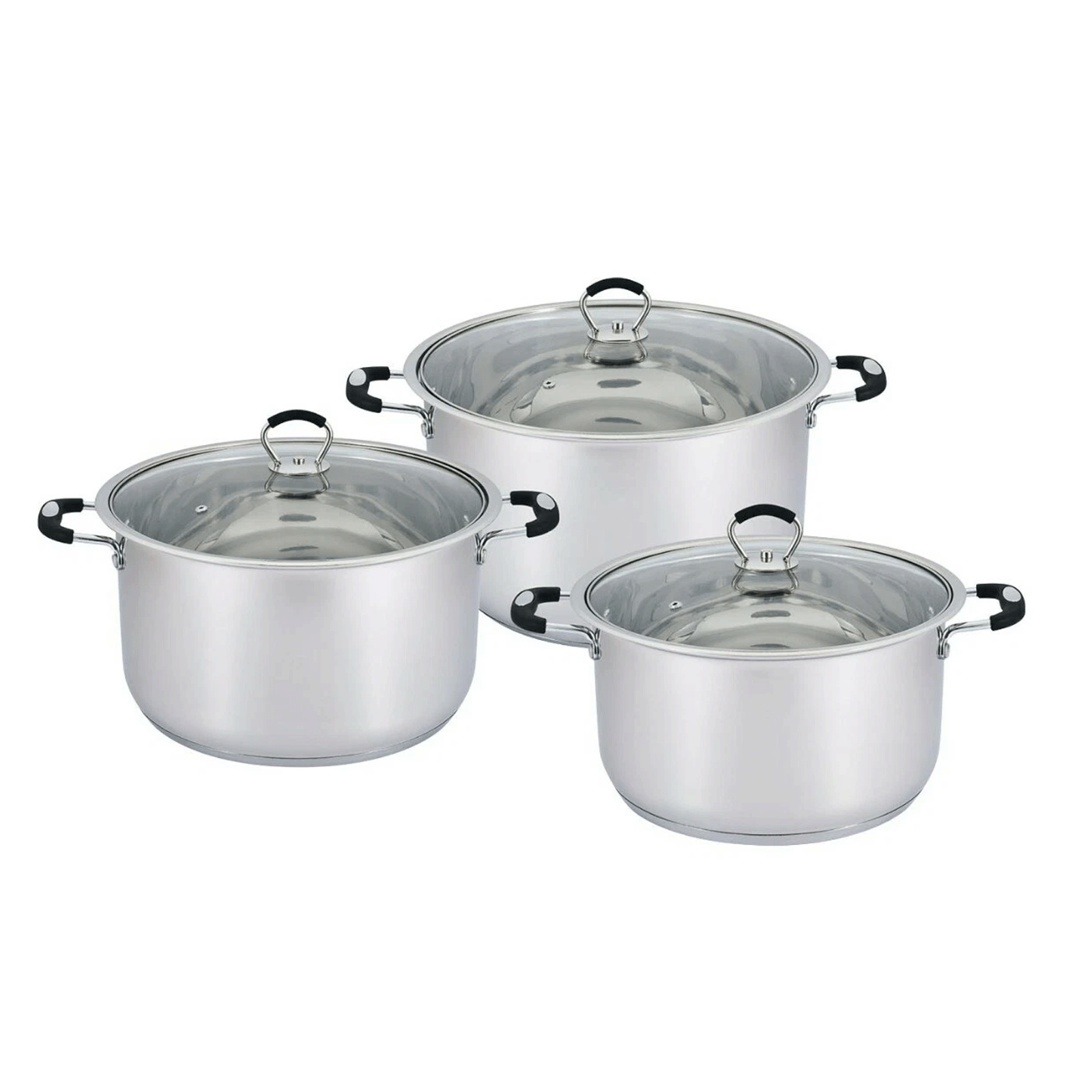 Glaxa Heavy Stainless Steel Casserole Stockpot Set of 3 with Glass Lids – 28cm, 30cm, 32cm